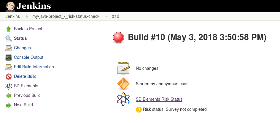 Build will fail when mandatory survey in SD Elements isn't completed