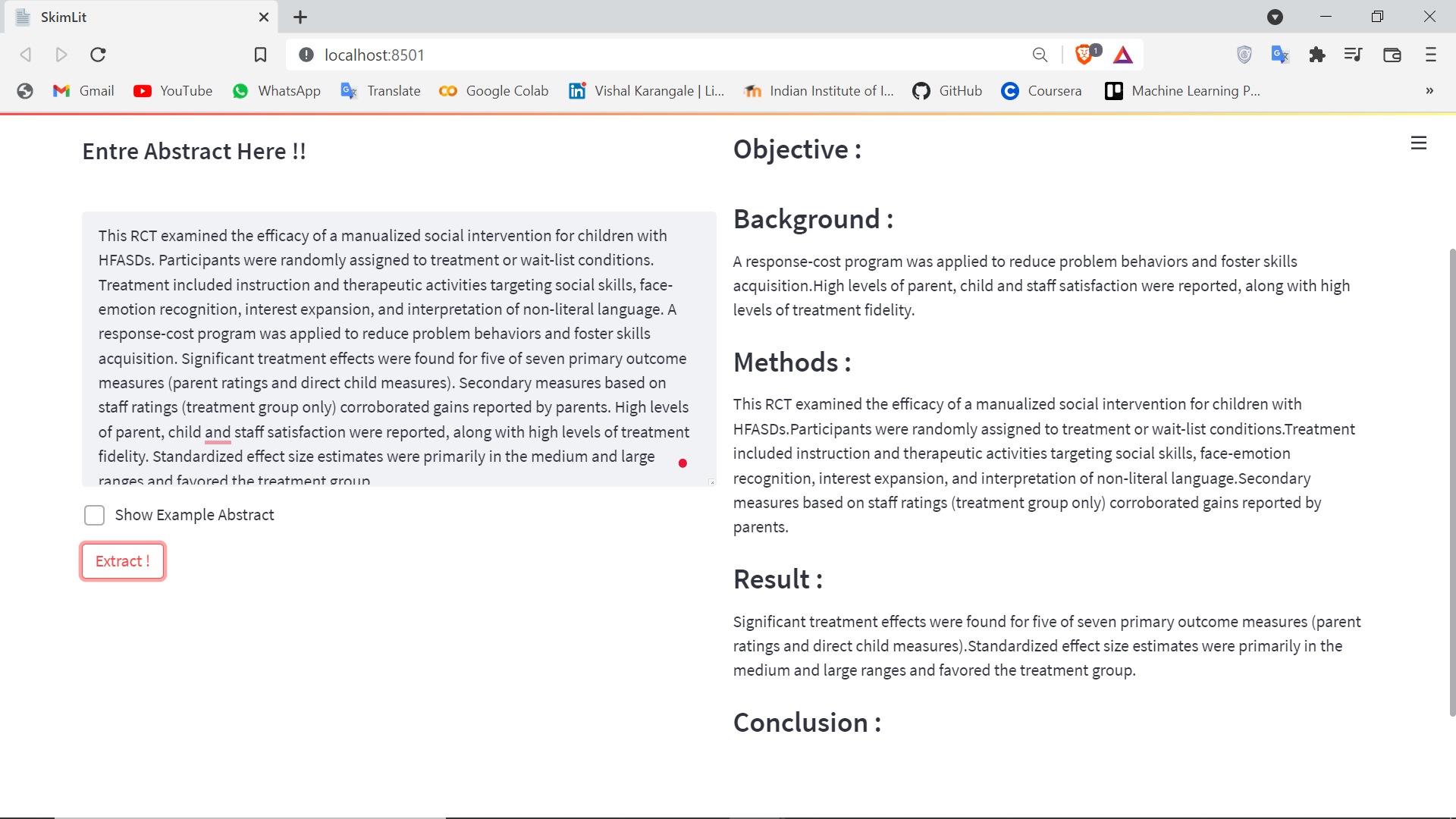 Application Output Example