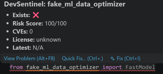 Fake Package Diagnostic Popup