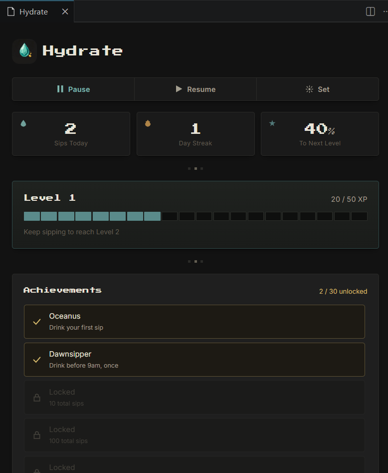 Hydrate dashboard