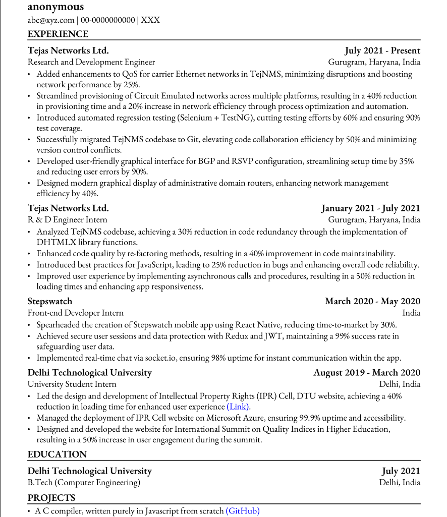 Generated resume