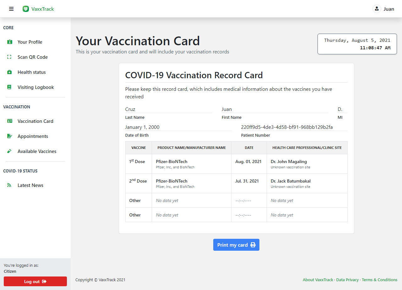 Citizen Vaccination Card
