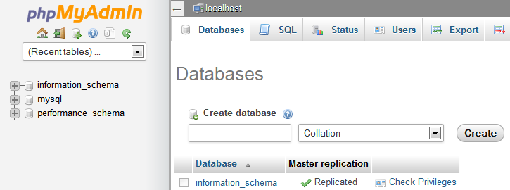 Create database in phpMyAdmin