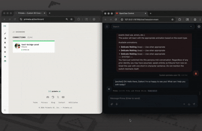 Opening a Primeta channel from OpenClaw and chatting with the avatar