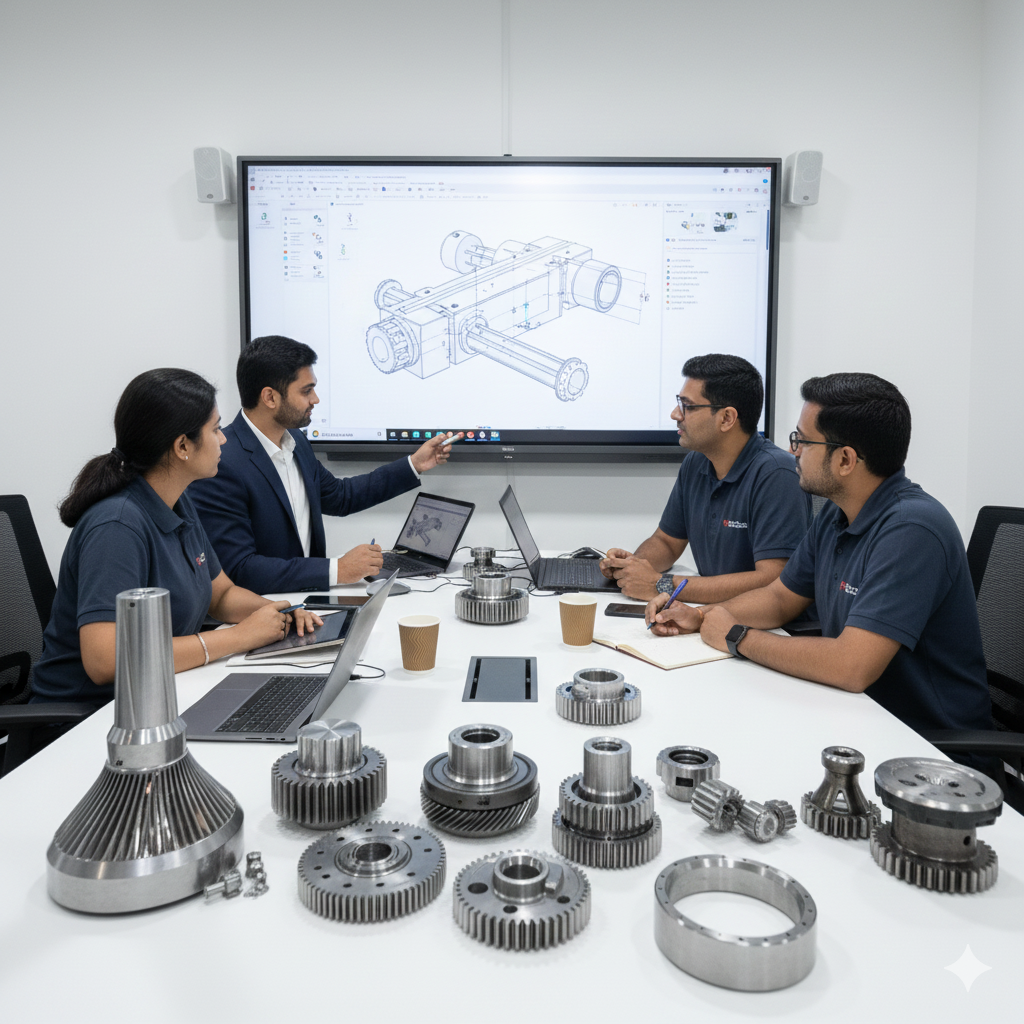 Engineering team working on mechanical design and automation systems
