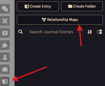The Journal sidebar tab, and the Relationship Maps button under Create Entry and Create Folder