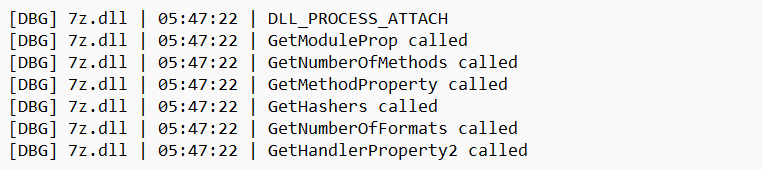 Example debug output