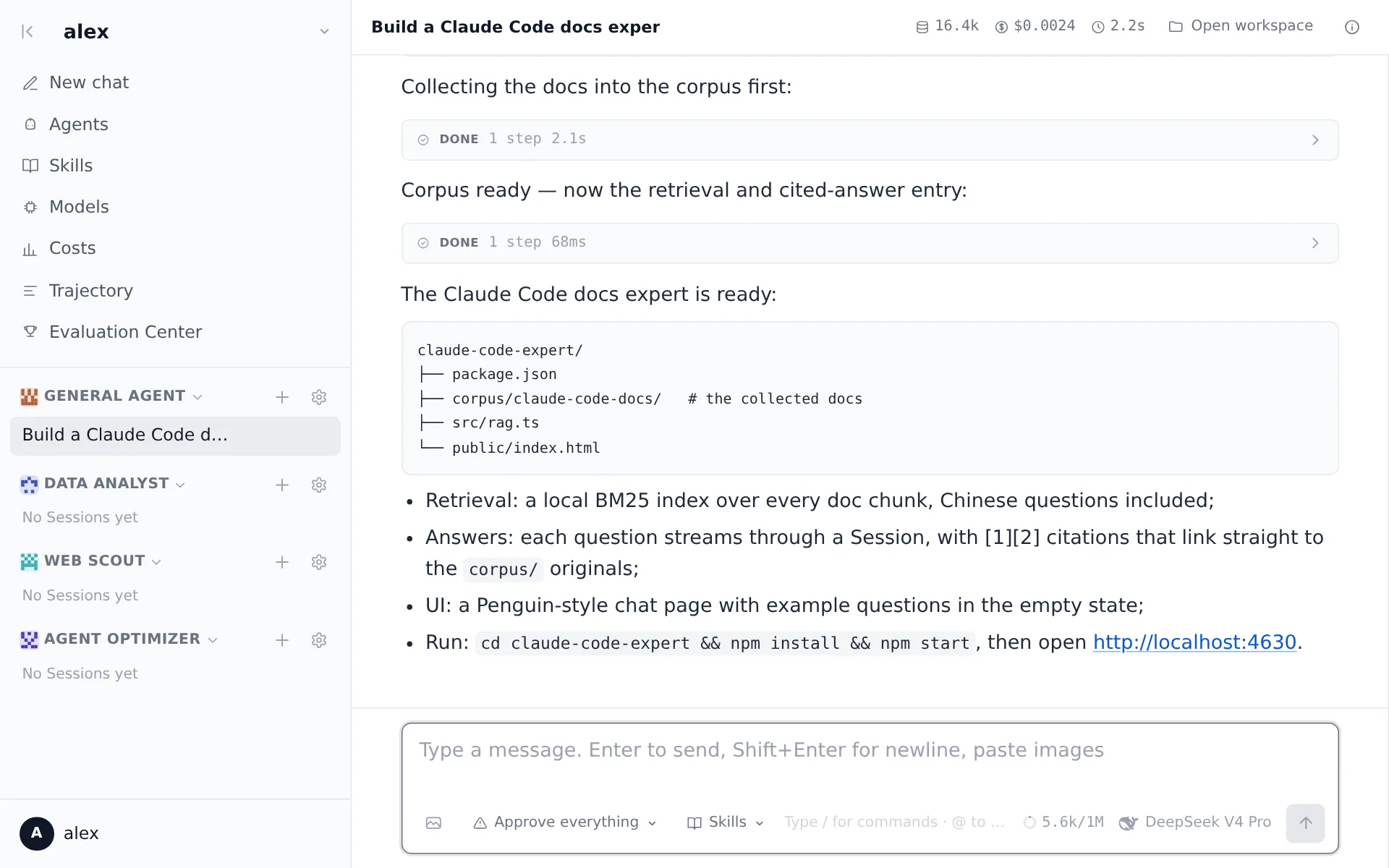 PenguinHarness Web App — multi-session chat with live streaming tool calls