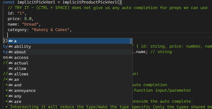 Implicit Pick with no IntelliSense