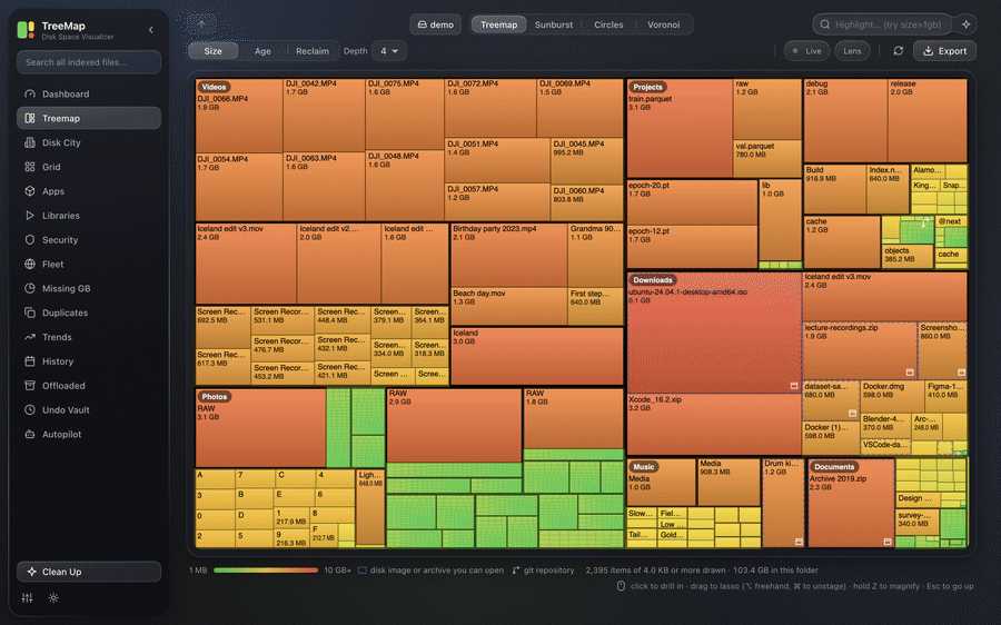 Drilling into the Projects folder, then web-app, and back up to the top, one level per click