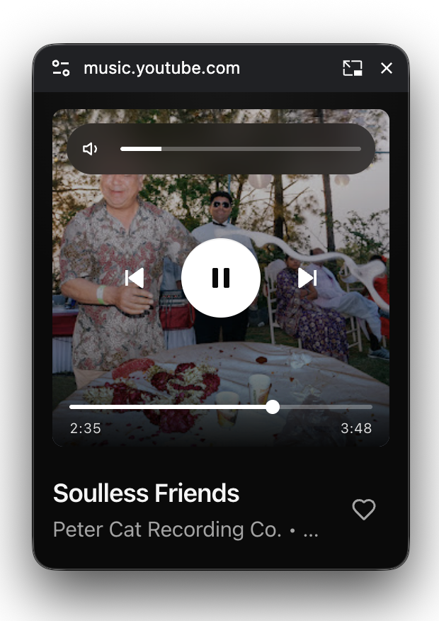 Mini player showing album art, song progress, title, and artist.