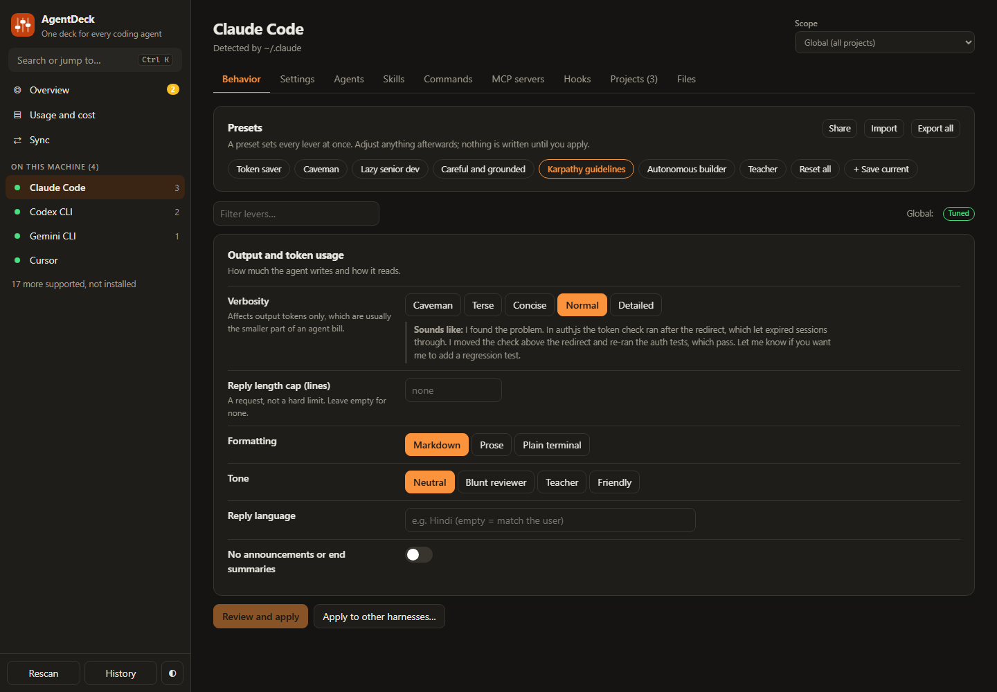 Behavior tab