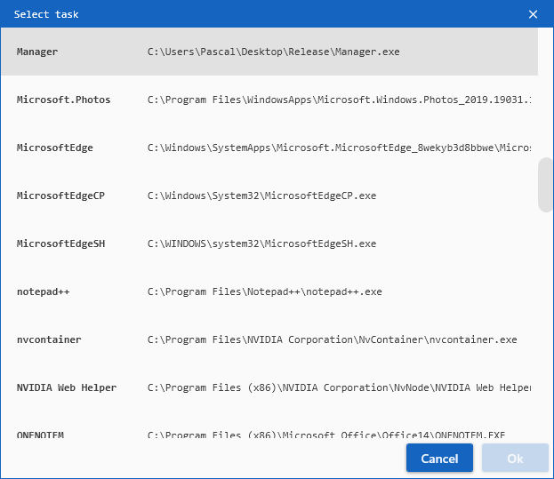 Process / Task selector