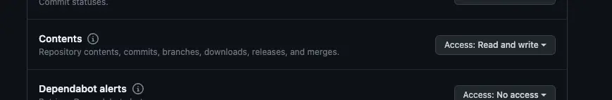 Screenshot of GitHub fine-grained personal access token form, showing the Contents setting