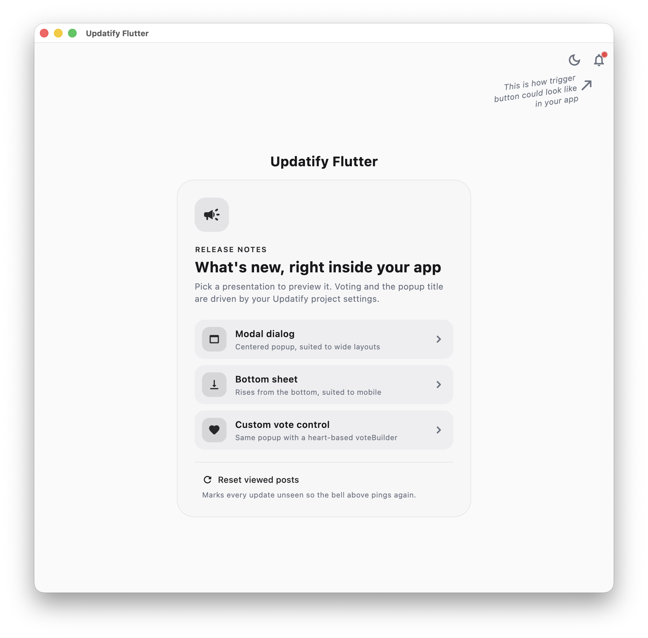 Updatify Flutter example app