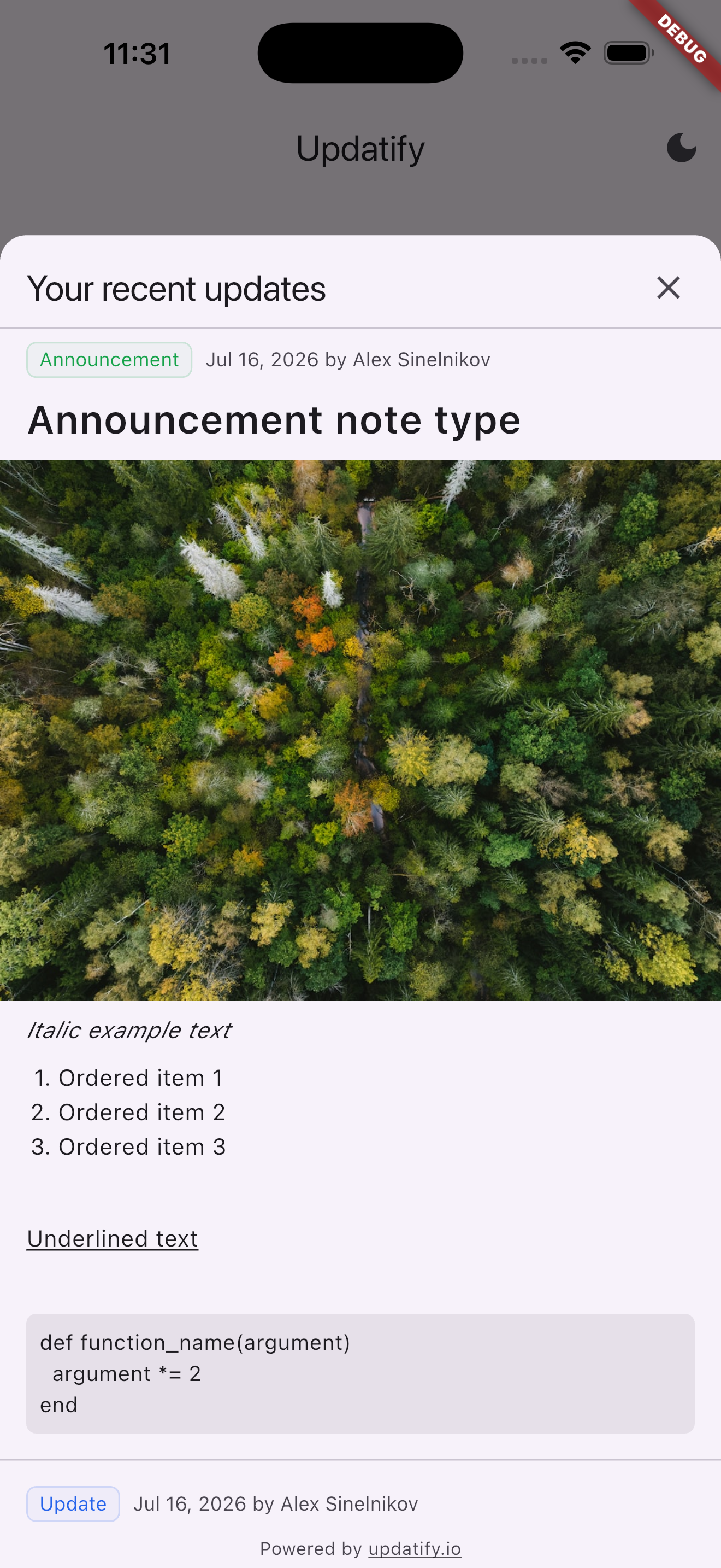 Updatify bottom sheet on mobile