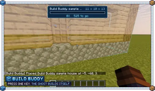 Auto-placing builds the ghost block by block while the progress bar fills
