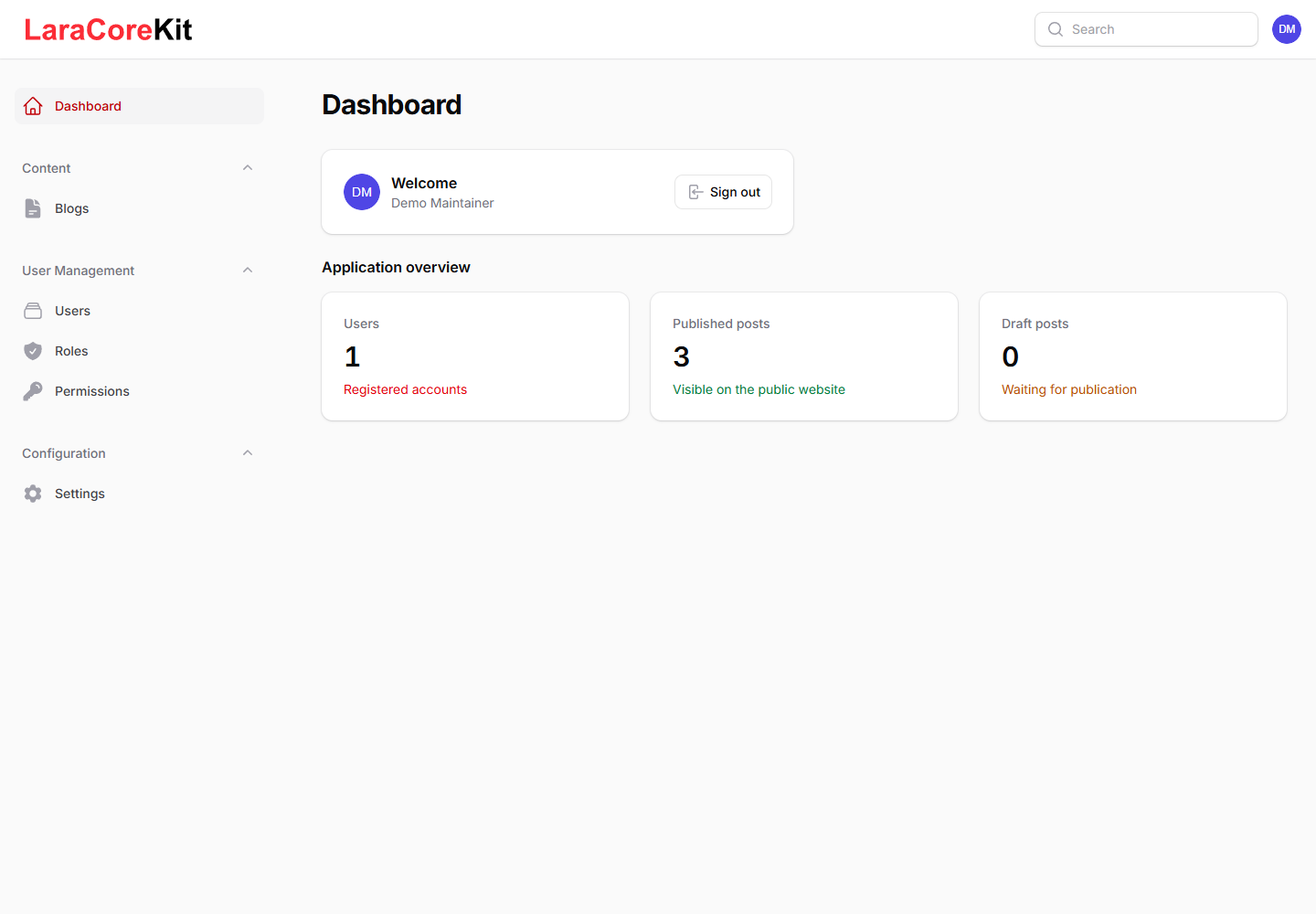 Admin dashboard