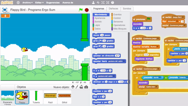 zapatilla bisonte Niño Tutoriales - Videojuego de Flappy Bird programado con Scratch 2.0