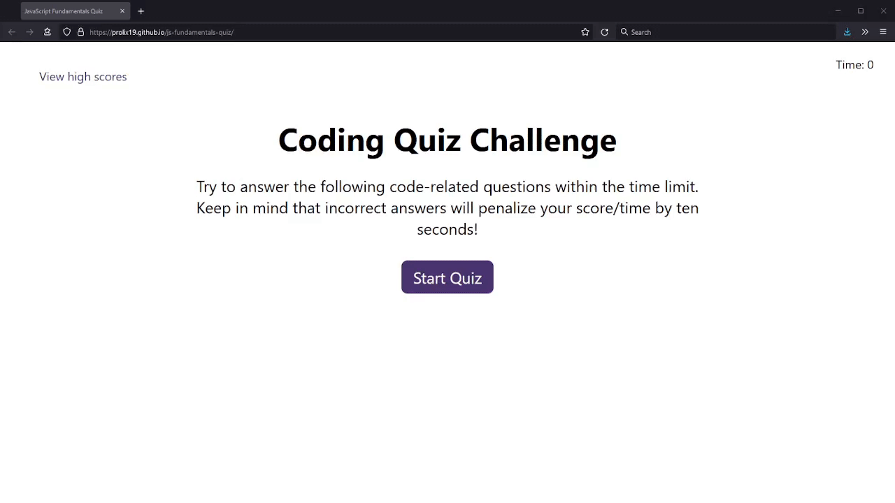 Image of the quiz in action