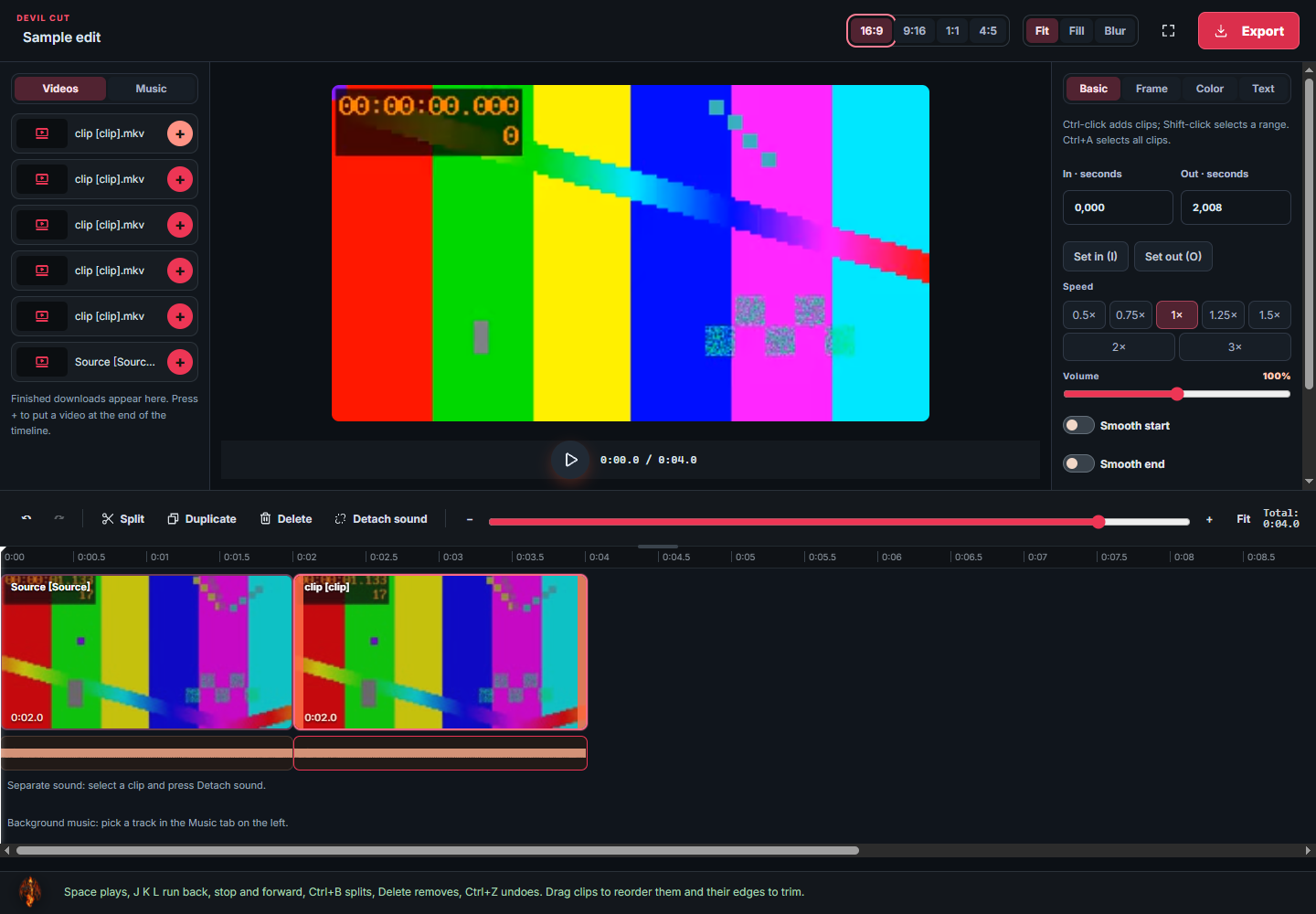 Devil Cut: timeline and precise trim controls