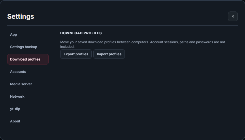 Manage saved download profiles