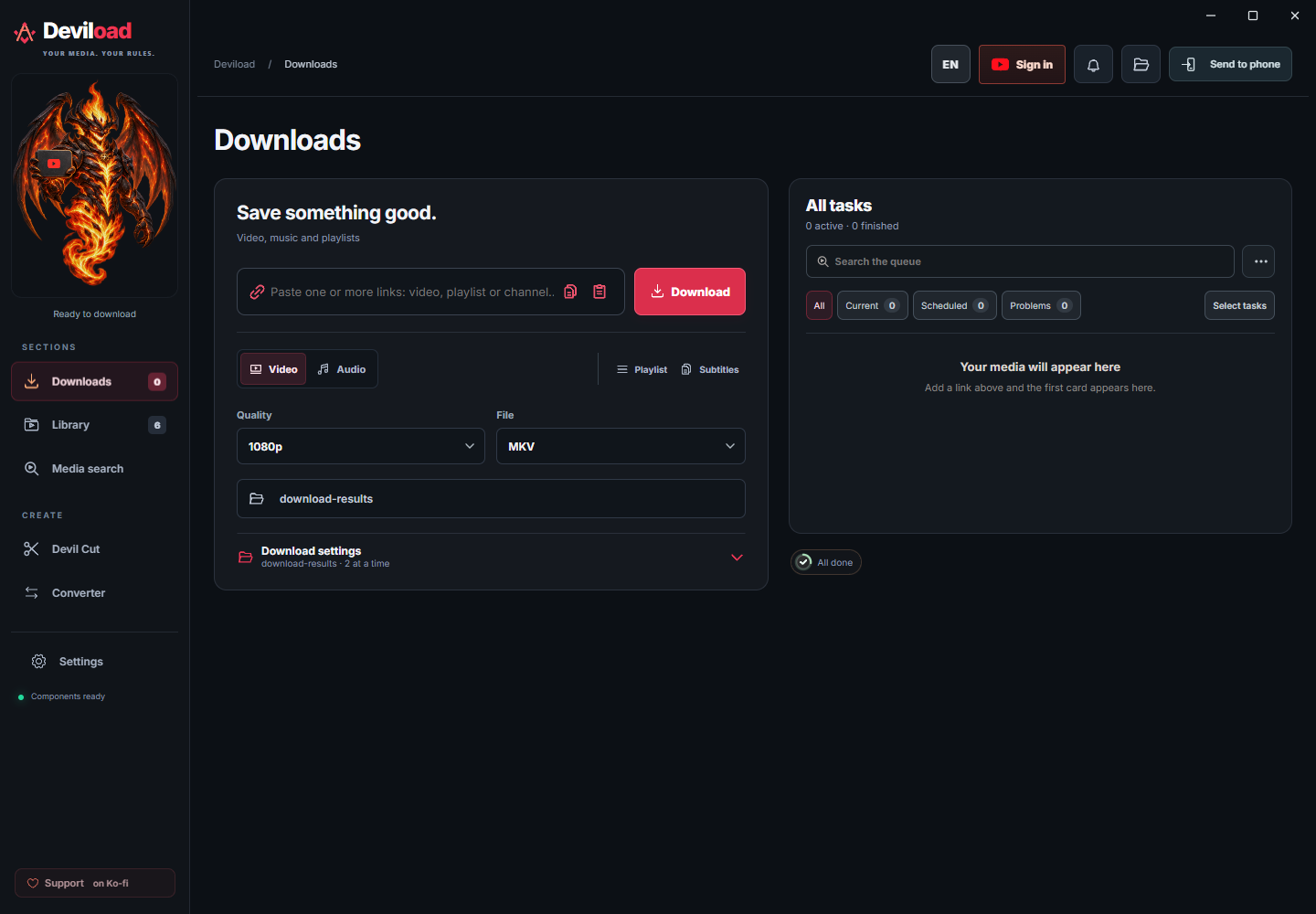 Deviload: the download queue with a link preview