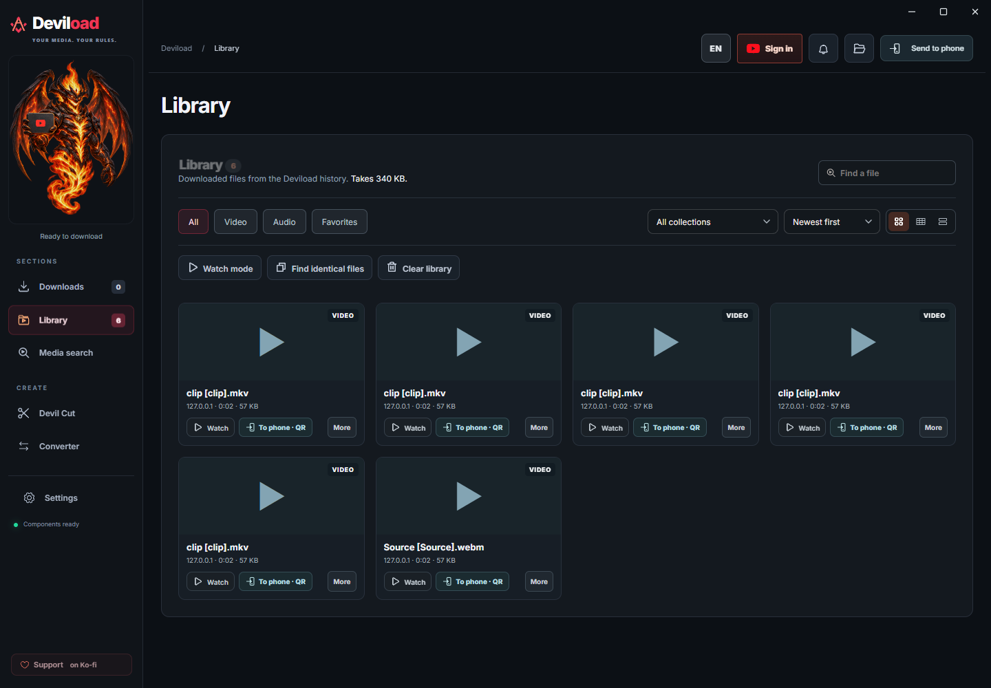 Library of finished downloads