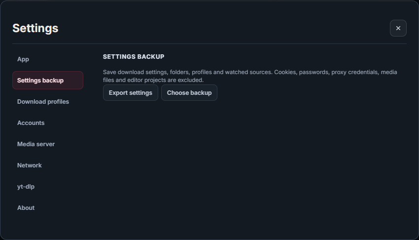 Export and restore settings without account credentials