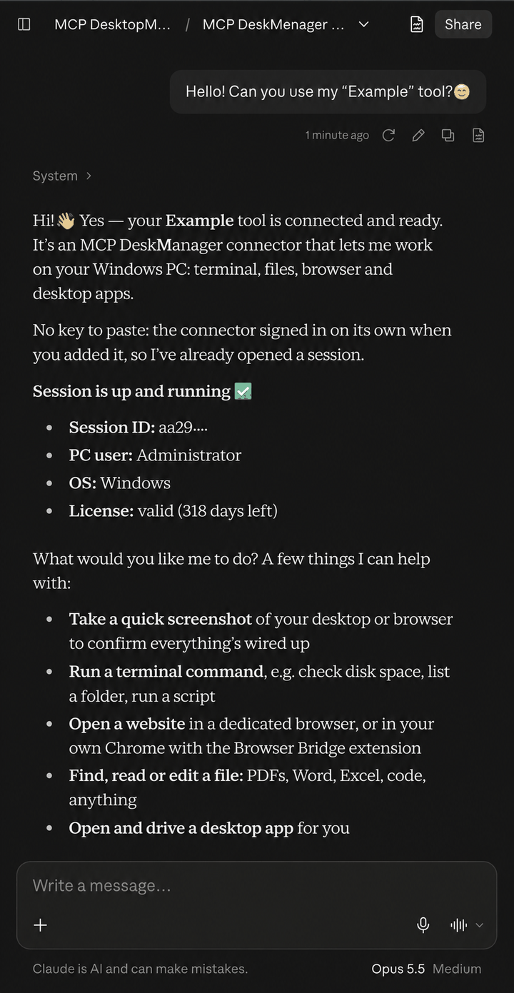 MCP DeskManager ready to use