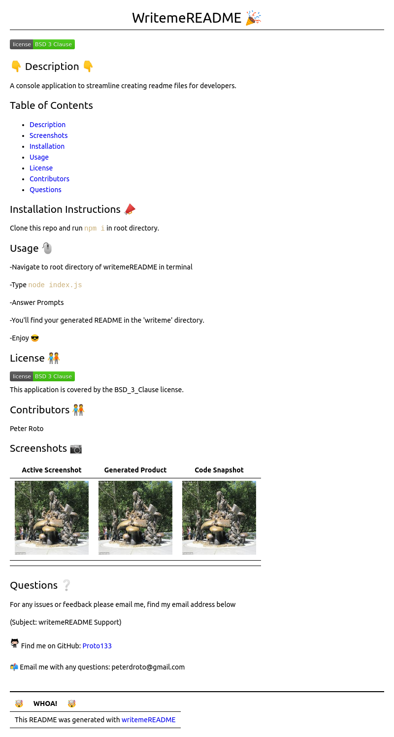 Screenshot of README file generated with this application