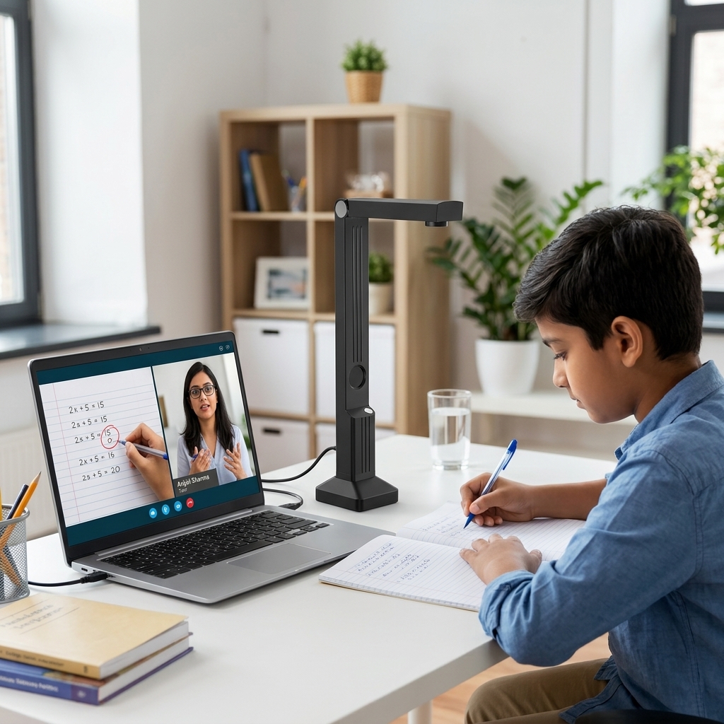 Student using NoteVision camera for private online tuition in India