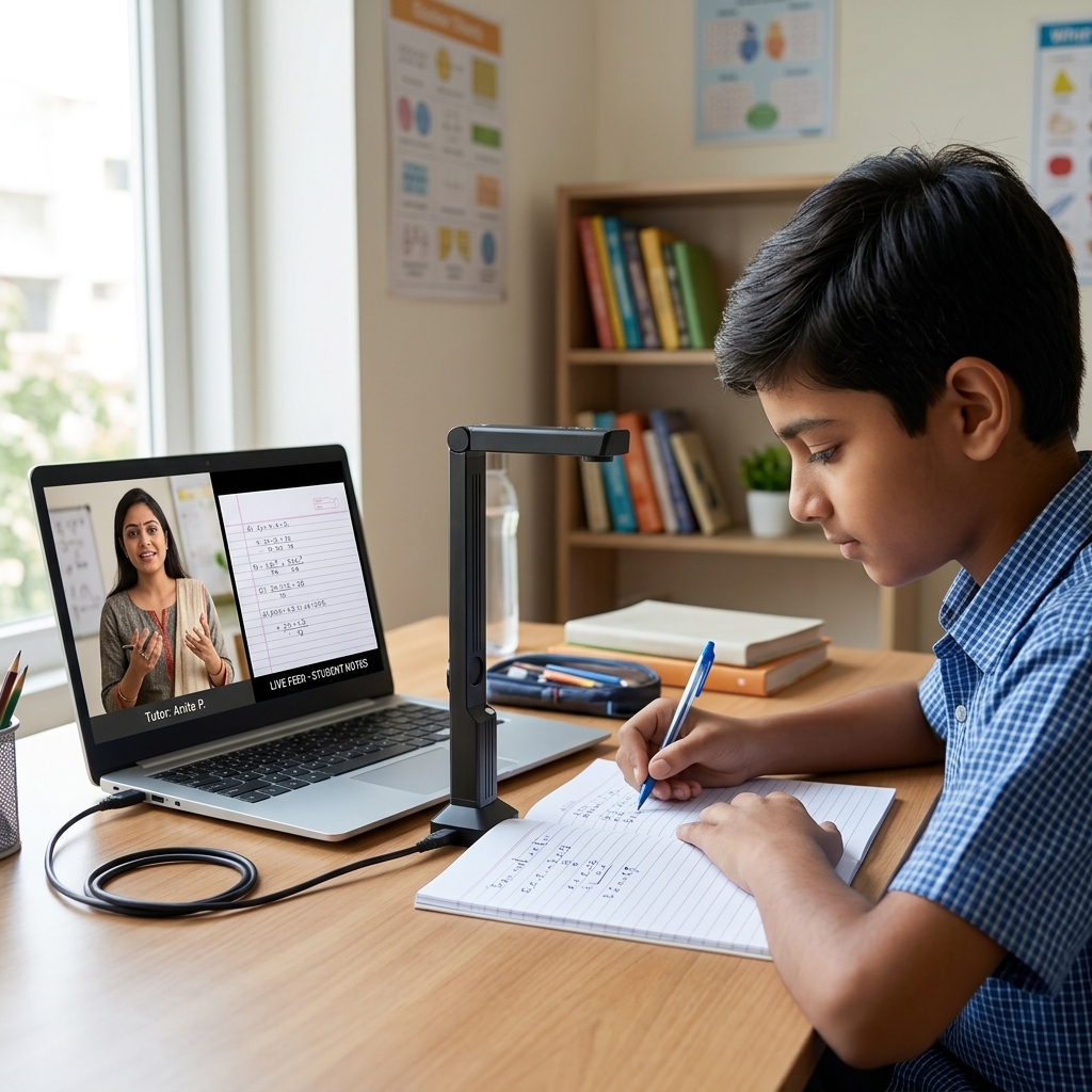 Student attending private online tuition with NoteVision camera