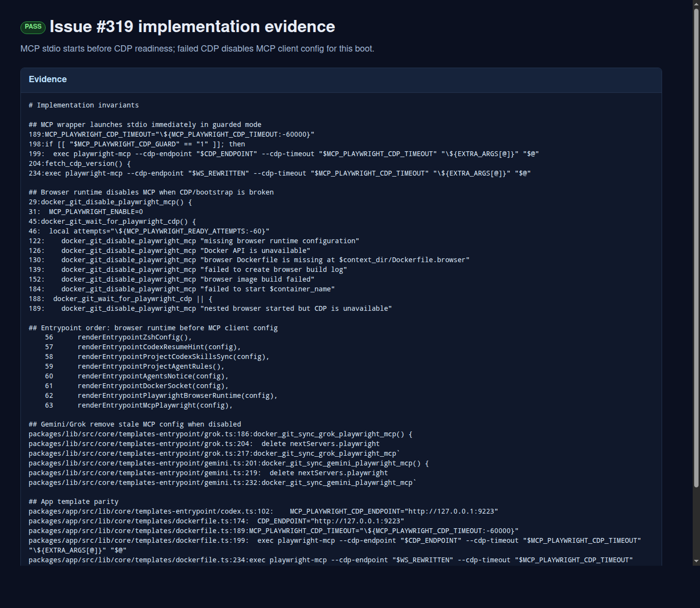 Issue 319 implementation evidence