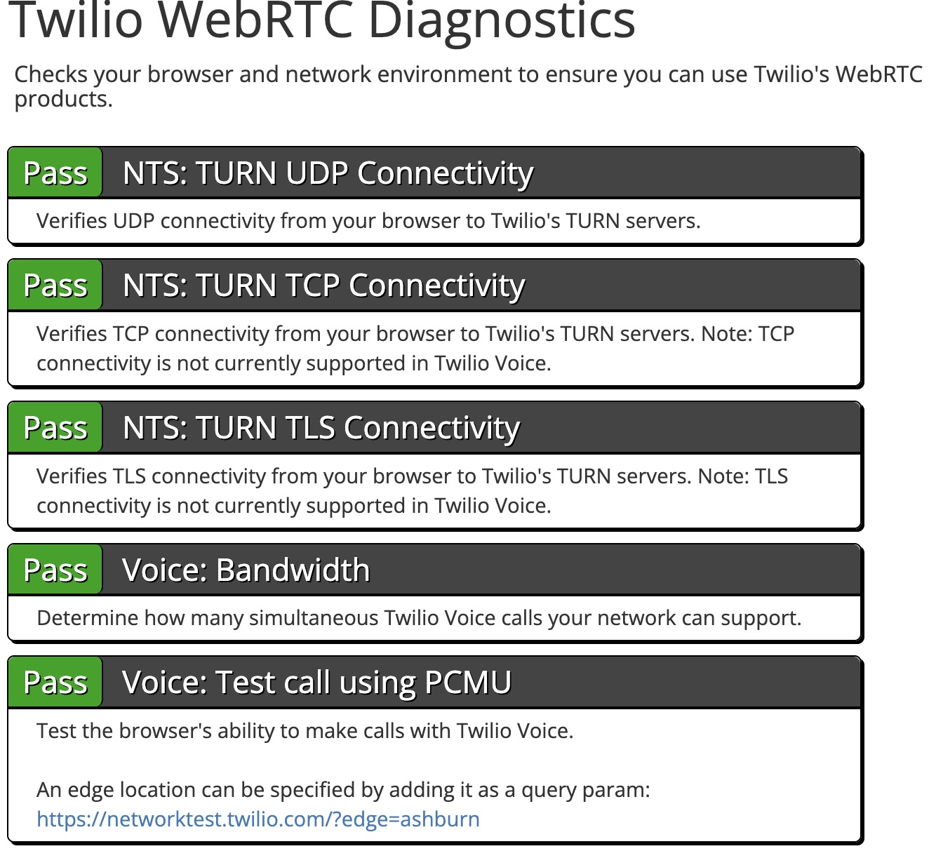 Twilio WebRTC network test