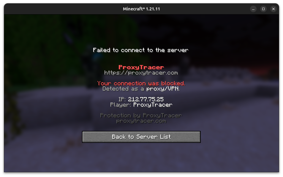 Minecraft Kick Screen