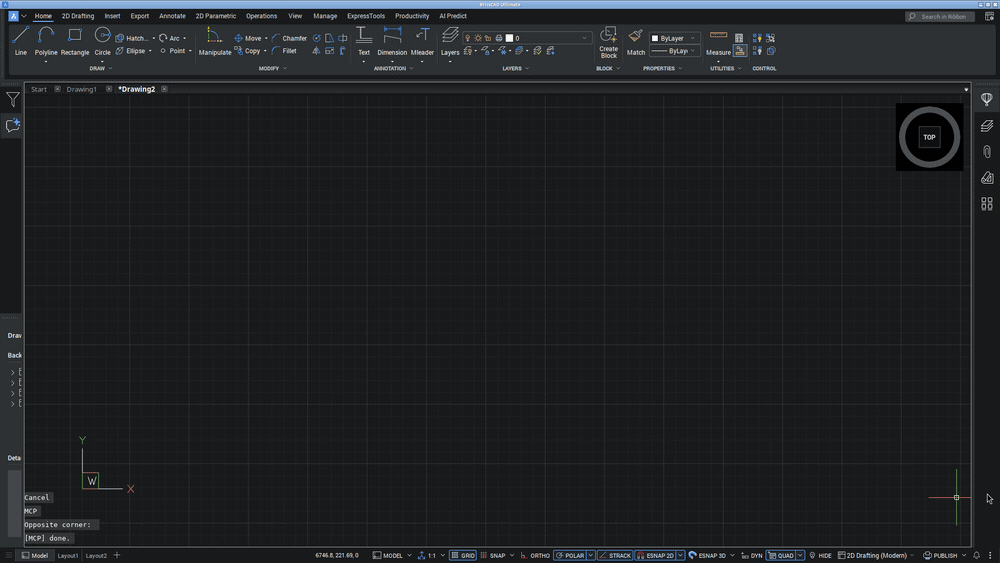 lambdacad-mcp demo: AI draws a complete flange in BricsCAD, 2D + 3D