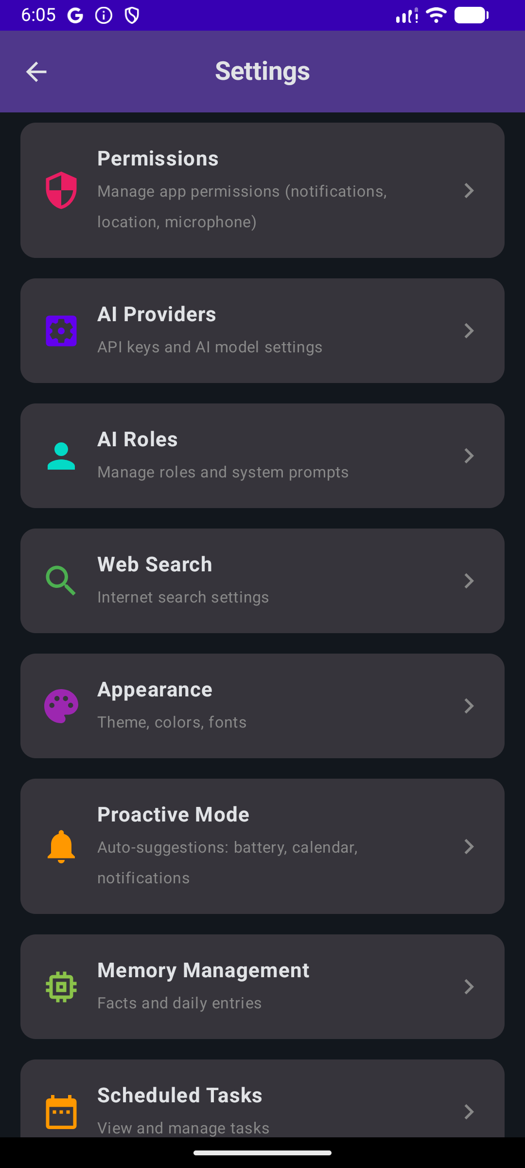 Settings — Main