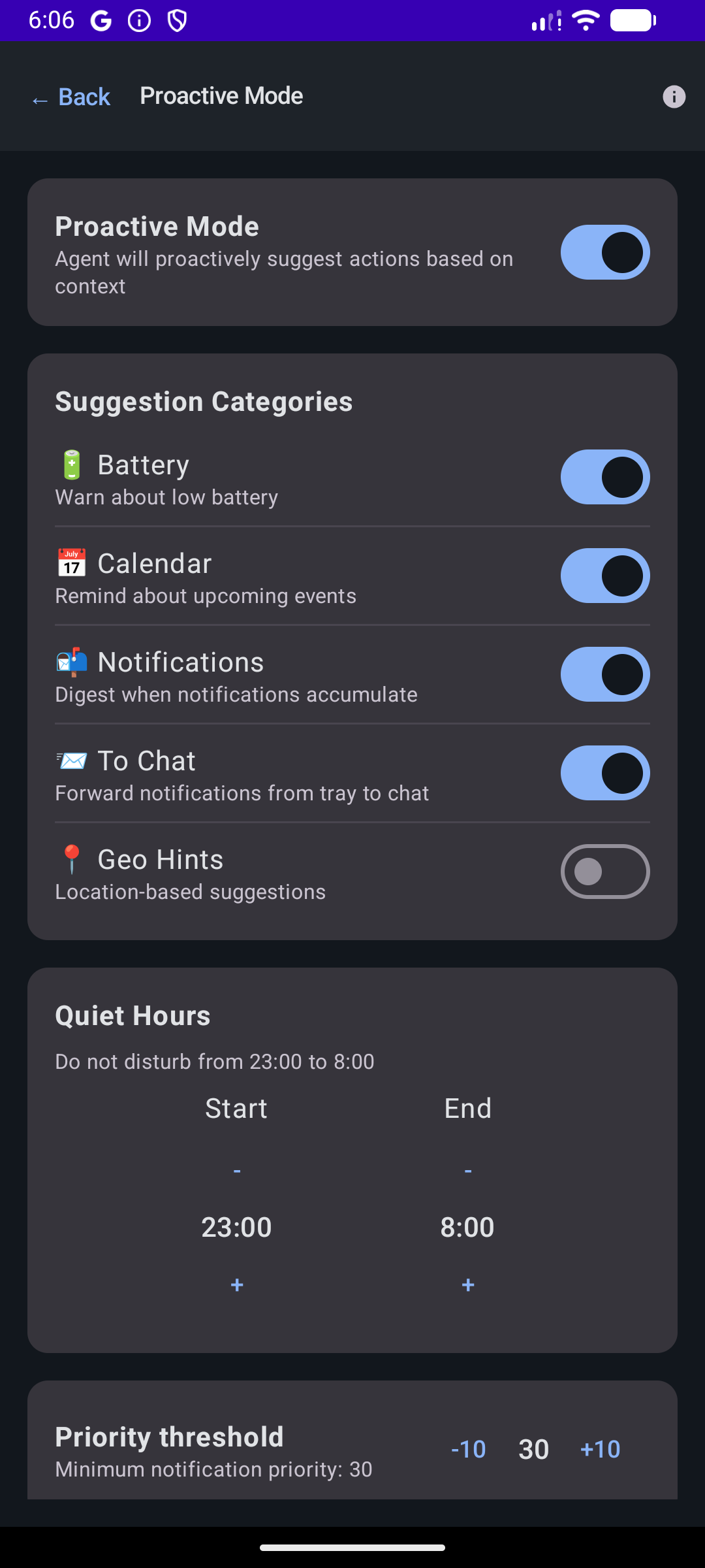 Proactive Mode Settings
