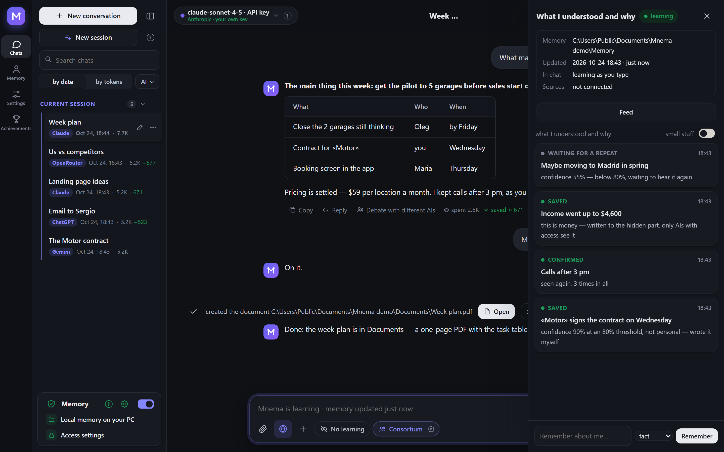 The learning feed: written, confirmed, waiting for a repeat