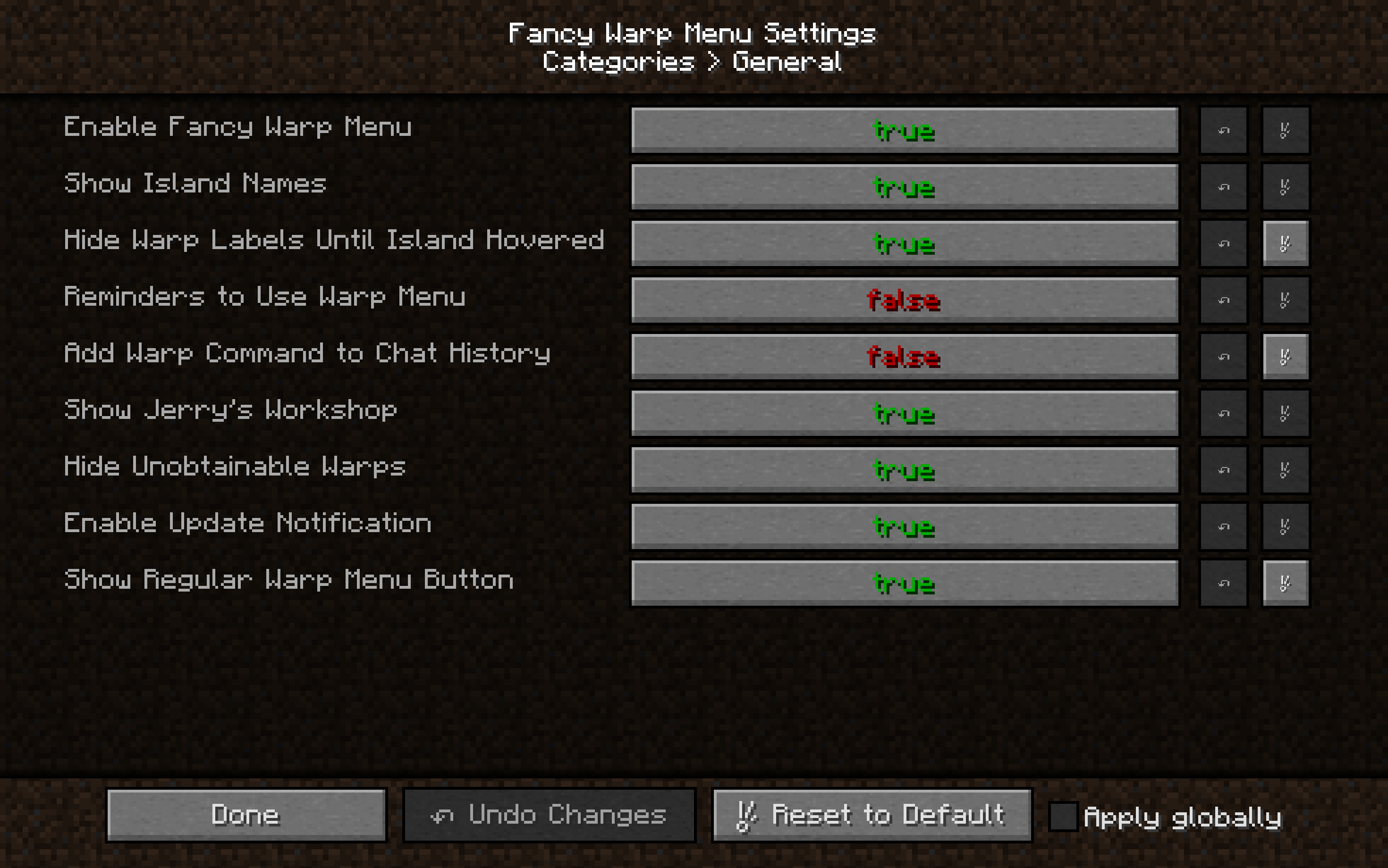 Fancy Warp Menu Settings