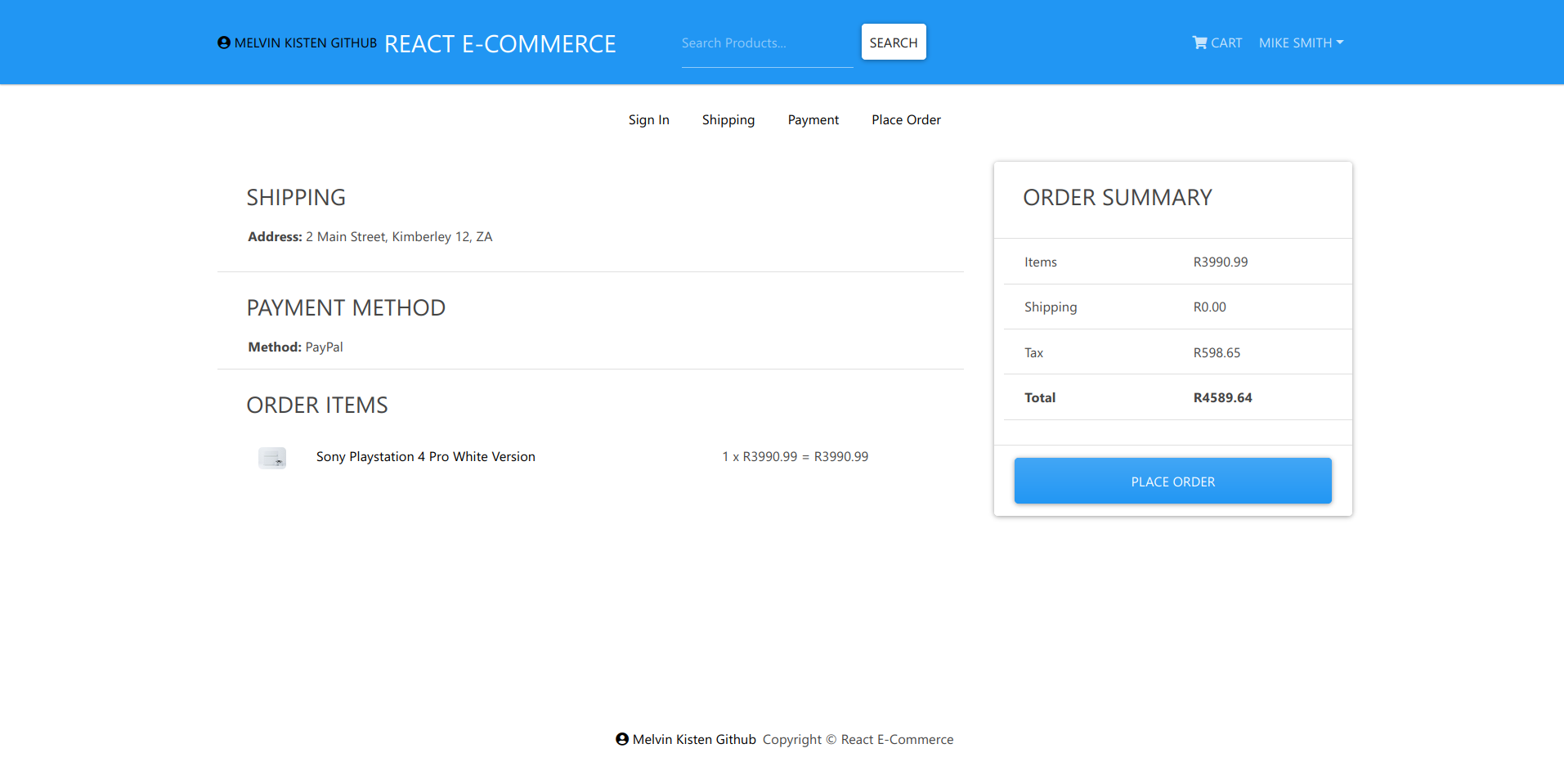 Place Order Page