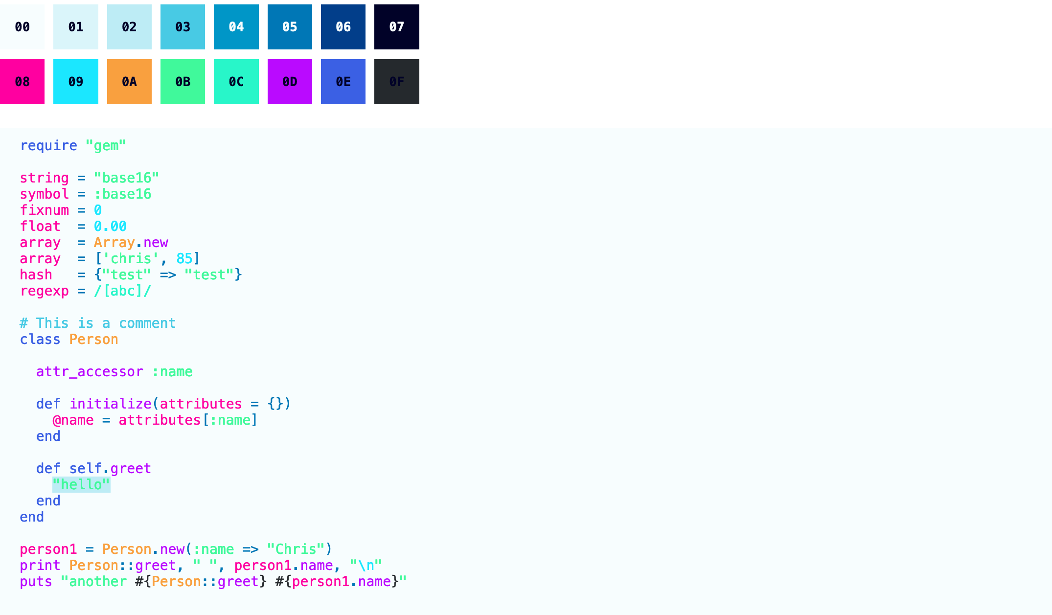 Color Swatch for the Dark and Colors