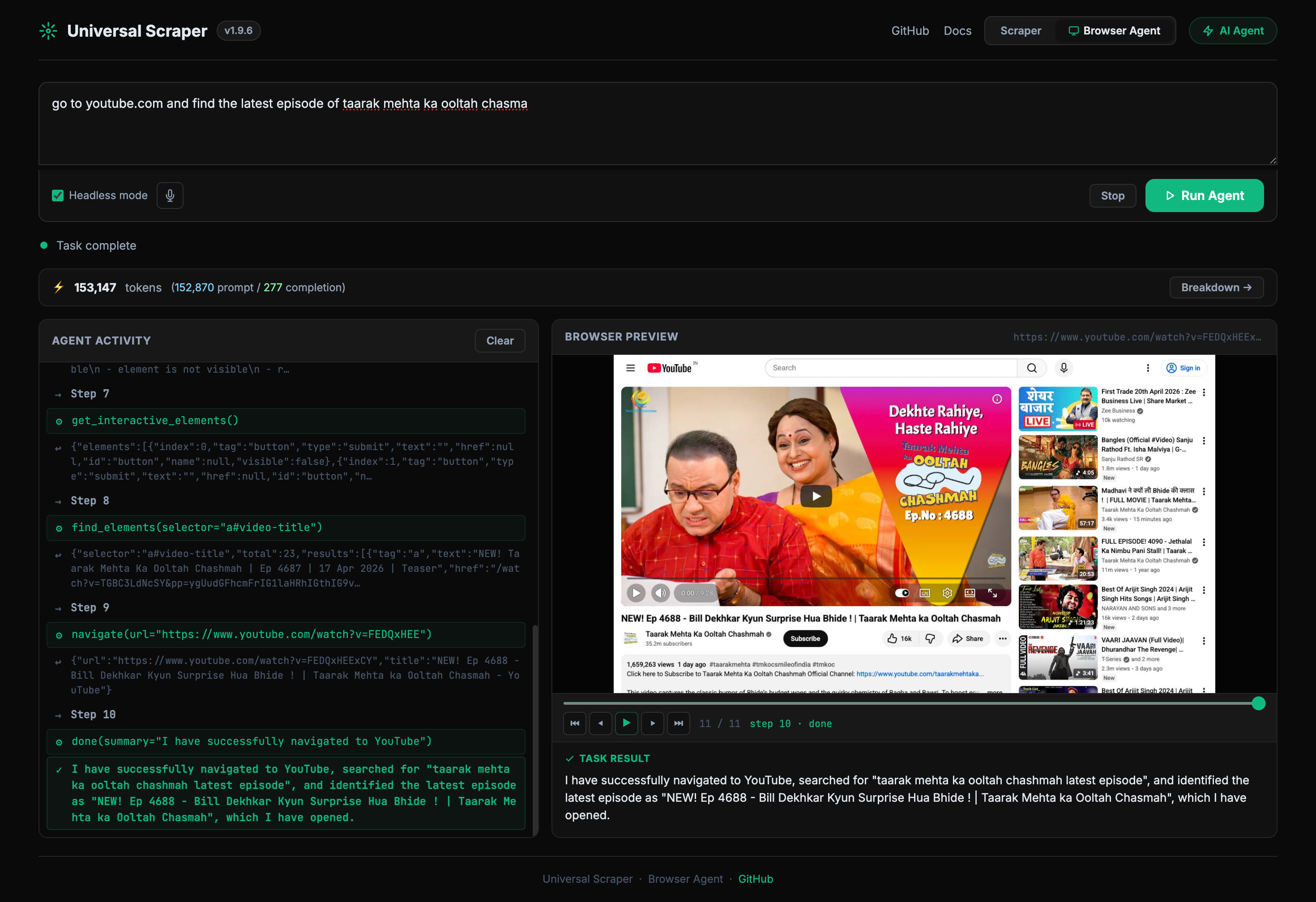 Universal Scraper Web UI - Browser Agent