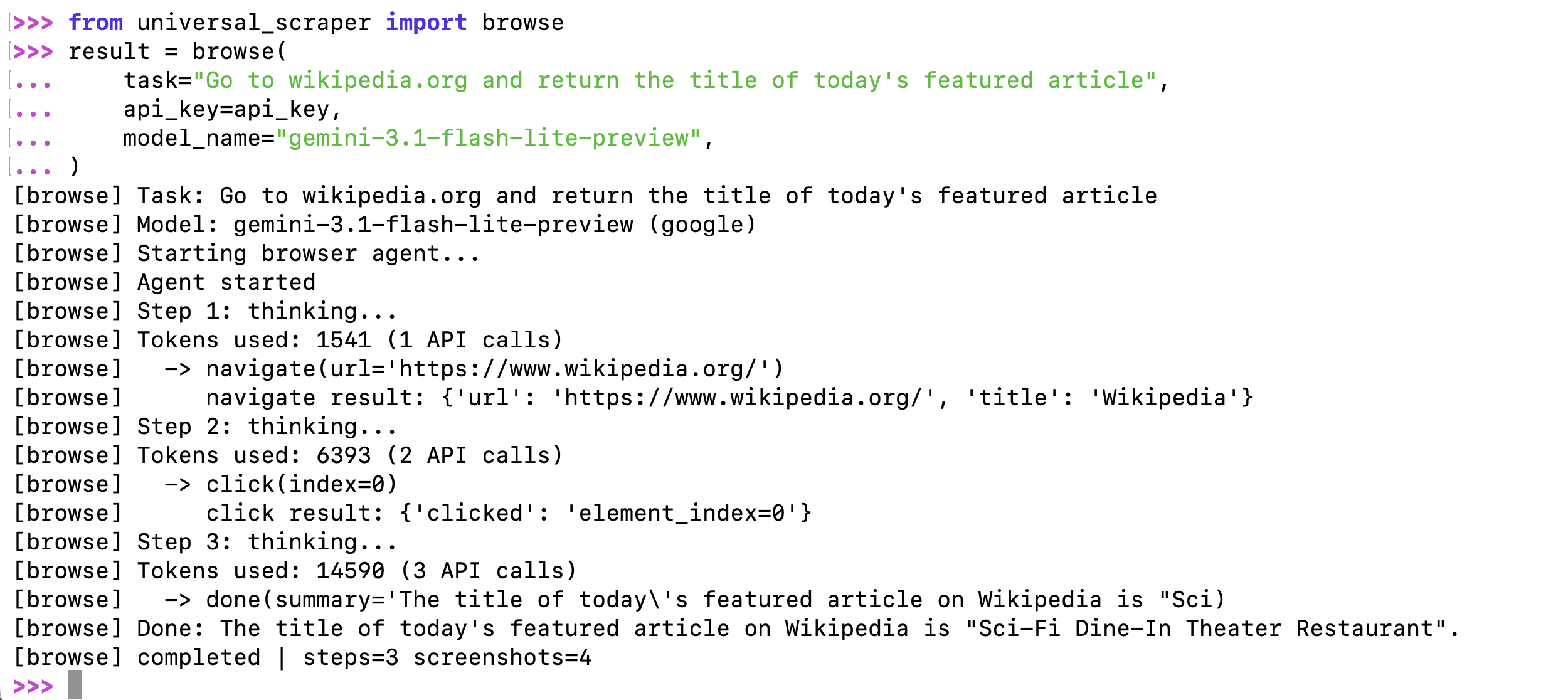 Universal Scraper - Browser Agent