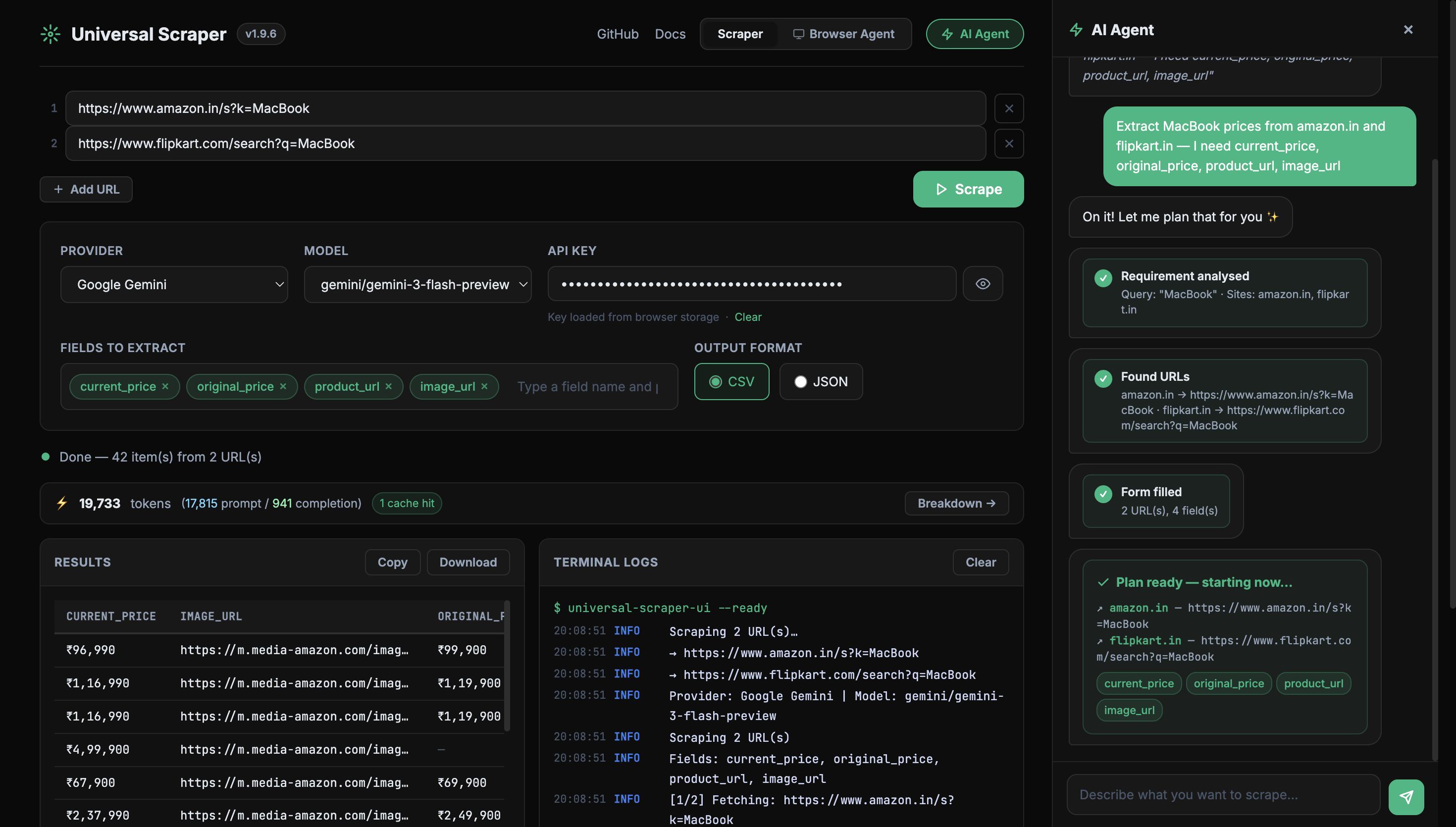 Universal Scraper Web UI - Scraper Agent