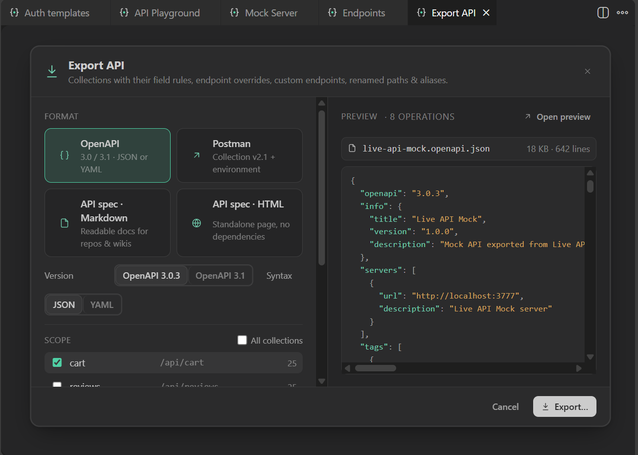 Live API Mock Pro