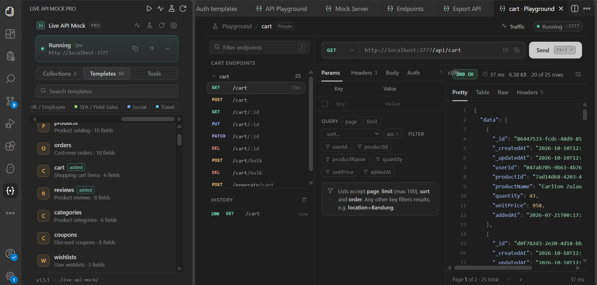 Live API Mock Pro