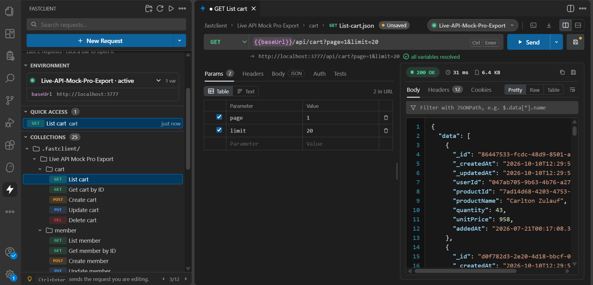 FastClient sidebar and collections