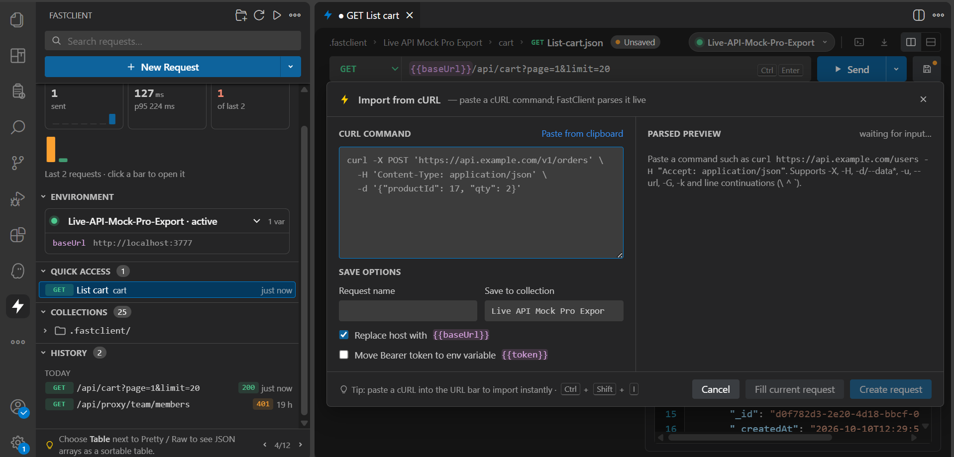 FastClient environments and variables